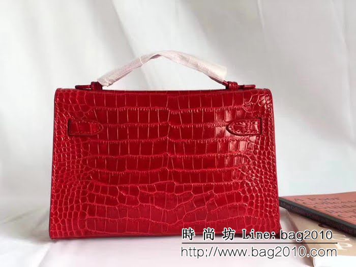 愛馬仕Hermès mini Kelly鱷魚紋時尚百搭包 可單肩手拿 0AM1644